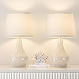 Seealle 19.4' Modern Ceramic Table Lamps for Night Stands - Bedside Lamps Set of 2 for Nightstand, White Bedroom Lamp for Living Room Cute Desk End Table Office Guest Room Dresser Rocker Swtich