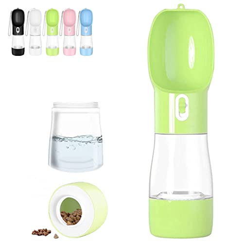 Image of Portable Dog Water Bottle with Food Container Dishwasher Safe-Green | 3 IN1 Drinking Bottle for Pet Puppy Outdoor Walking Hiking Travel | Leak Proof Dog Water dispenser with Bowl BPA Free