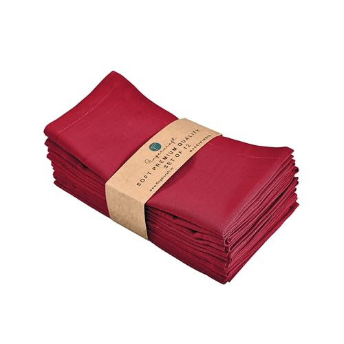 Image of FINGERCRAFT Table Napkins 18x18 Inches Set of 12 Cotton Linen Blend Fabric Dinner Cloth Napkins Washable and Reusable, Good Absorbency for Home, Parties, Hotels (Tango Red)