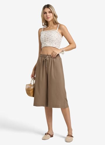 Linen Capri Pants for Women Elastic Waist Drawstrings Casual Wide Leg Linen Pants Women with Pockets4
