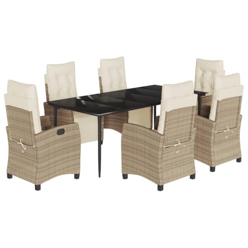 Kangmusi 3213007 - Conjunto de comedor de jardín con cojín (ratán sintético, 7 piezas)