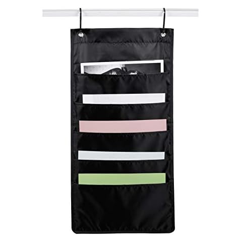 Hanging Organiser with 5 Pockets Hanging File Wall Organizer, Fabric Organizer for Home Office and School Classroom Storage with 2 Metal Hooks for Paper Magazine Document holder Cover