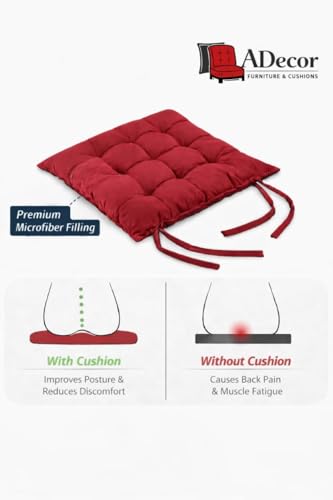 Image of A Decor Soft Cotton Chair Cushion Pad 40x40x4 cm| Comfortable Pad for Dining, Office & Study Chairs Pack of 1| (Maroon)