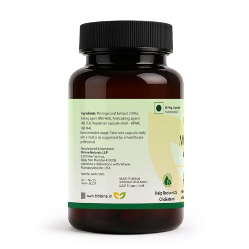 Image of Biotane Moringa 4000mg Capsules | Only 1 Capsule a Day | Natural Multi-Vitamin Supplement | Manufactured in technical collaboration with Vitane Pharma, USA I Pack of 60 Veg Capsules