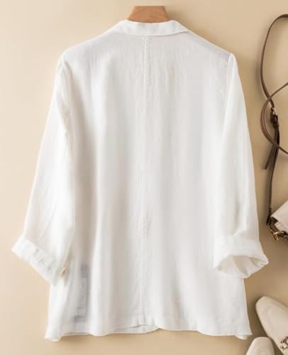Women's Linen Blazer Long Sleeves Lightweight Jackets Button Lapel 2025 Casual Slim Spring Summer Suit2