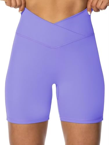Image of Sunzel Crossover Biker Shorts for Women, No Front Seam V High Waist Yoga Workout Gym Shorts with Tummy Control