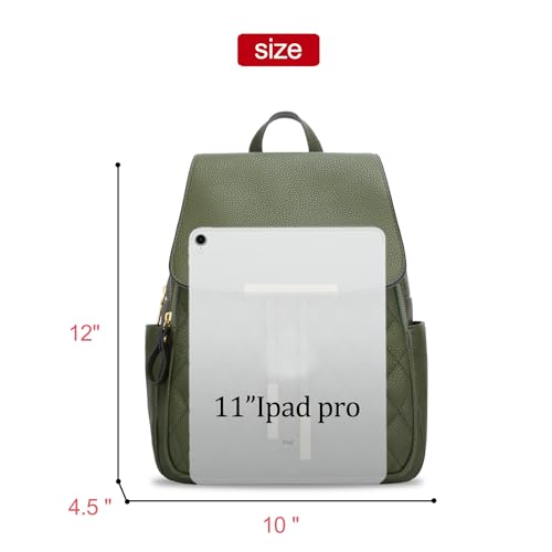 Image of KKXIU Quilted Trendy Leather Backpack Purse for Women and Ladies Shoulder Travel Daypacks Bags (Olive)