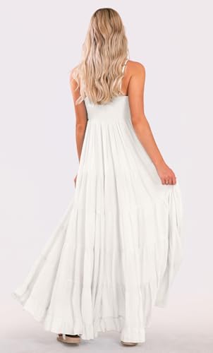 Image of loveimgs Women Summer Spaghetti Strap Smocked Maxi Dress Tiered Ruffle Sleeveless Long Flowy Dress Beach Sundress