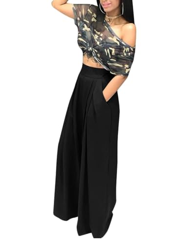 Wide Leg Palazzo Pants for Women, High Waist Business Casual Lounge Pants2
