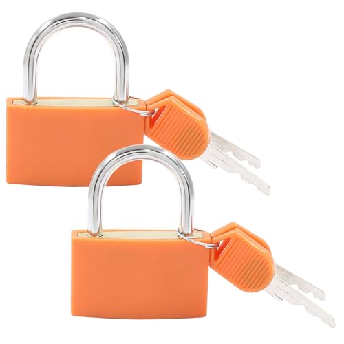 Image of BokWin 2 Pack Keyed Padlock Luggage Locks Orange ABS Plastic Covered Copper Padlock for Jewelry Box Laptop Bag Backpack Gym Locker