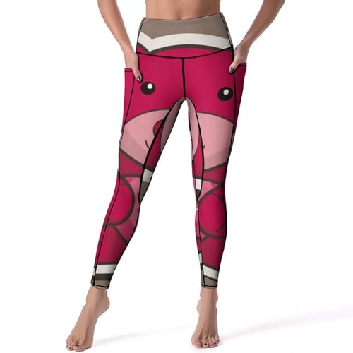 Legging yoga taille haute pour femmes avec motif ours rouge extensible fitness S