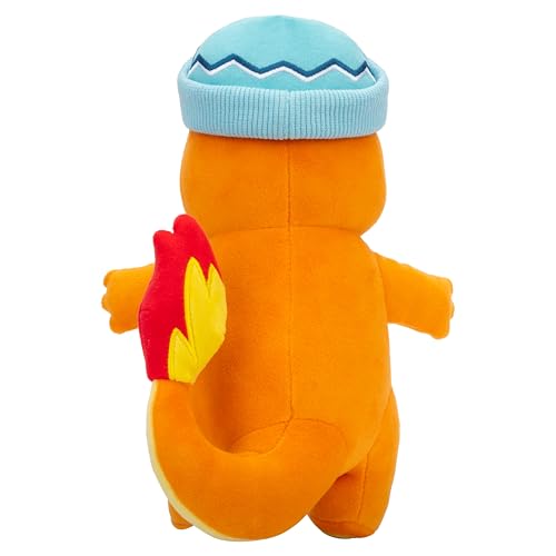 Image of Pokemon Charmander Plush with Blue Hat - 8-Inch Holiday Charmander Plush with Unique Accessory
