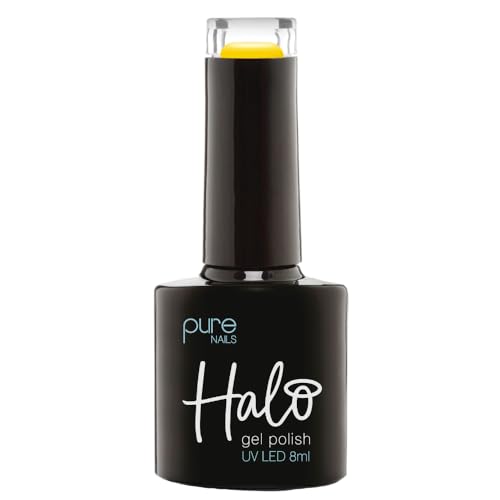 Halo Gel Polish 8ml - Stained Glass Yellow. UV/LED Gel Nail Polish, Long Lasting & Easy To Apply. Nail Art Colours For Manicure & Pedicure. Gel Polish For Professional & Home Use.