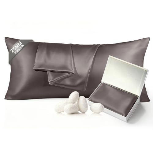 Image of THXSILK 25 Momme Mulberry Silk Body Pillow Case, 100% Mulberry Silk Pillowcase for Hair and Skin, Natural Mulberry Silk Pillow Cover with Hidden Zipper, 1pc(Dark Gray, Body Size 20 inchx54 inch)