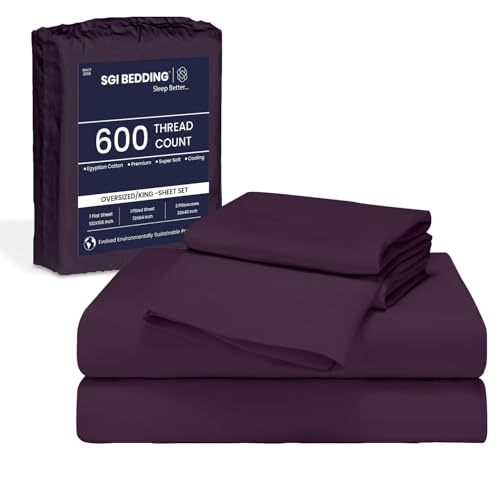 Image of SGI bedding 108 inchx108 inch 4 Pc Alaskan King Sheet Set 600 TC 15 inch Deep, Plum