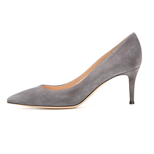 EDEFS - Escarpins Femme - Kitten-Heel Chaussures - Bout Pointu Fermé - Classique Bureau Soiree Shoes - Gris - Taille EU38