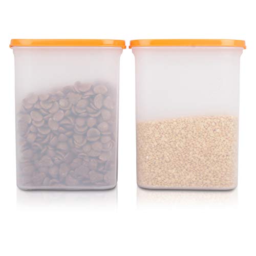 Cutting EDGE Anti Microbial Seal, Anti Bacterial Protection Storage Containers Set Oval, Modular Kitchen, for Flour, Cereals, Snacks, Stackable, BPA Free, Modular, 2400ml, Set of 2, Orange