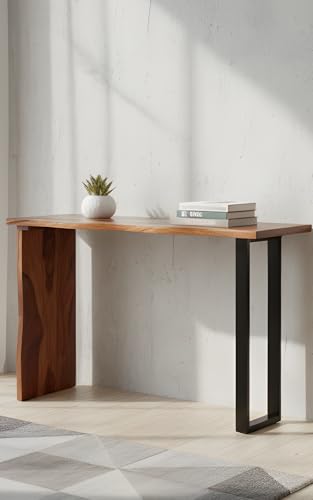 Image of Wood ForeverSheesham Wood Console Table for Living Room | Entryway Sofa & Fish Tank Table | Narrow Side Stand with Straight Top Panel Legs | Wooden Accent Furniture for Home Decor |Light Walnut Finish