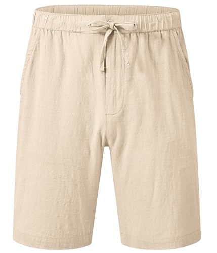 YuKaiChen Mens Casual Linen Shorts Summer Beach Vacation Lightweight Shorts Elastic Waist Drawstring Loose Fit Khaki S