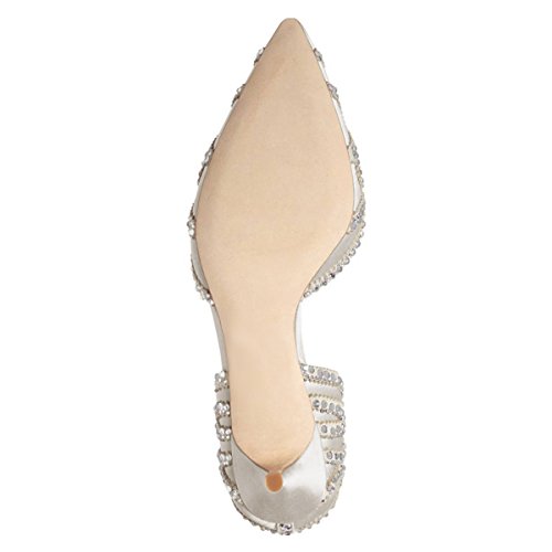 Image of XYD Women's Pumps, Elegant Pointed Toe, D'Orsay Kitten Low Heels, Rhinestone Studs, Slip-On Satin Shoes for Wedding