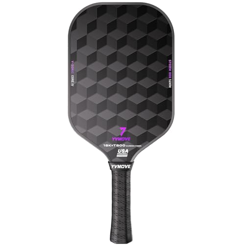 YVmove Paleta de pickleball con superficie de fibra de carbono cruda T800 de 18 quilates y núcleo de potencia V-Sonic IV de 16 mm, raqueta de pepinillo de alta calidad diseñada para mayor potencia y