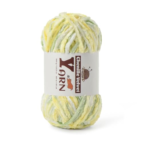 Image of Plush Chenille Chunky Yarn - Fluffy Velvet Yarns Crochet for Blanket Knitting and Crocheting - Soft Baby Yarn for Crocheting - Amigurumi Crochet Yarns 100g (87yds) (Greenish Yellow)