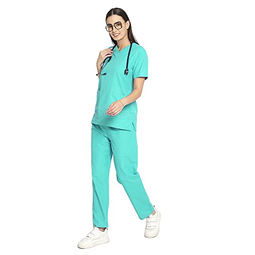 Image of IS IndoSurgicals Faux Wrap Scrub Suits for Doctors Women OT Dress (S, Sea Green)