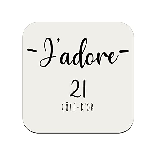 Set of 6 Cork Coasters – J'adore 21 Cote d'or Department France Region – Set of 6 (95 x 95 mm)