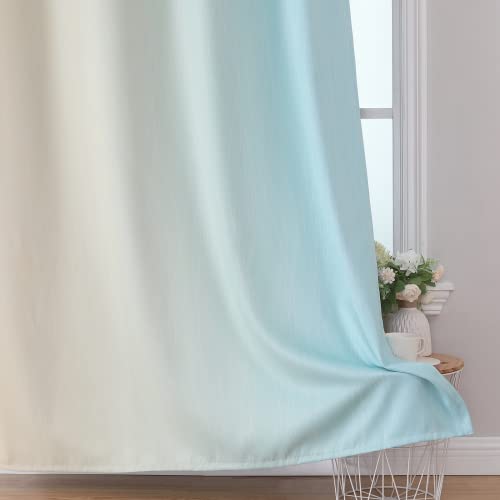 Estelar Textiler Aqua and Beige Blackout Curtains 102 Inch Length 2 Panels Set, Thermal Insulated Ombre Grommet Drapes for Bedroom, Full Room Darkening Gradient Curtains for Living Room,52Wx102L