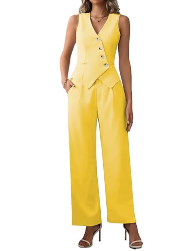 Mi Bo Tong Suits for Women Dressy Casual 2 Piece Sets Sleeveless Vest with Wide Leg Pants Work Outfit