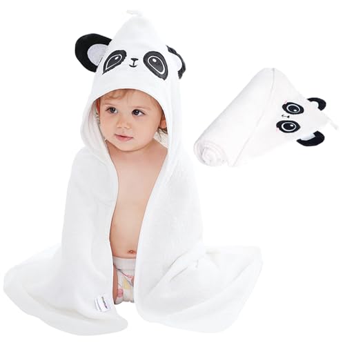 Image of Baby Hooded Bath Towel for Newborns Infants and Toddlers Soft Absorbent Rayon Baby Hooded Towel with Cute Animal Hood Skin Friendly 30 x 30 Inches (White)