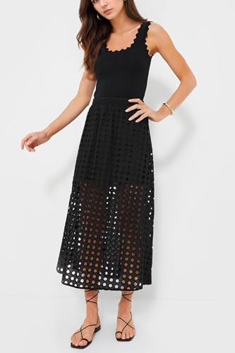 MISSACTIVER Summer Eyelet Maxi Skirt for Women Solid Hollow Out Beach Skirt High Elastic Waist Long Skirts with Underneath2