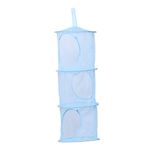Hanging Mesh Toy Organizer Bag 3 Sections Storage Saver for Kids Blue Foldable Space Saver for Laundry Toys Shoes