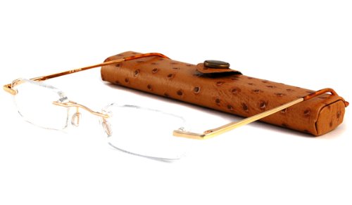 Able Vision Reading Glasses Reading Glasses - LPR25 Gold with Faux Tan Leather Case / GOLD W/TAN LEATHER