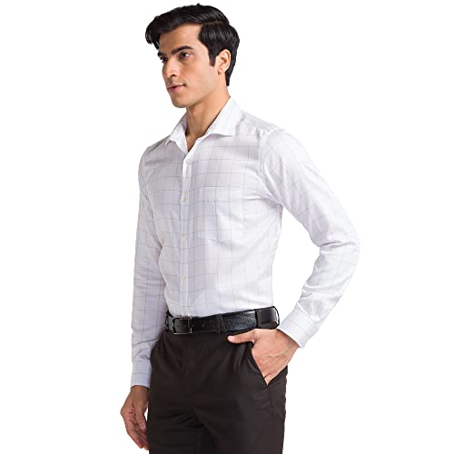 Image of Park Avenue Men's Pure Cotton Checks Pattern Slim Fit Semi Cutaway Collar Full Sleeve Formal Shirt