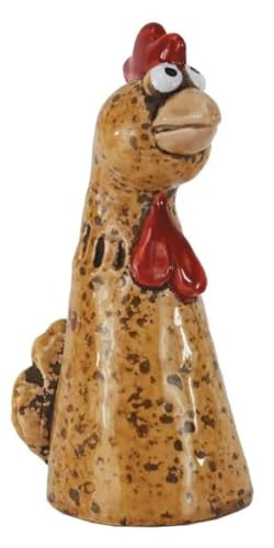 itsisa Zaunhocker Huhn braun H: 17 cm aus Keramik - Zaun Deko Garten Henne, Tierfigur Pfostenhocker, Zaunfigur, Gartendeko, Zaunstecker