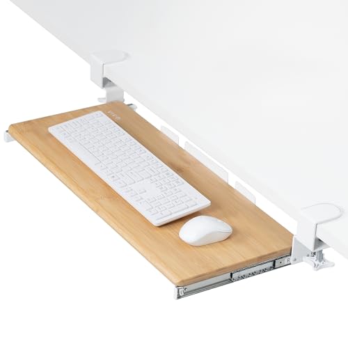 Image of VIVO Real Bamboo Large 27 x 11 in Under Desk Keyboard Tray, MOUNT-KB05O | Keyboard Tray for Typing, Slide Out Platform, Extra Sturdy C-Clamp Mount System, Computer Drawer, Black Frame