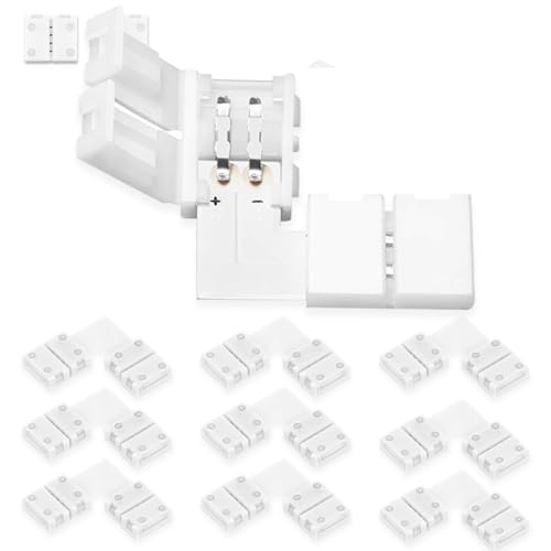 UBRAVE LED Strip Connector, 10 stuks 2 Pin 8mm LED Light Conner Connector, LED Strip Light Connector, 8 mm LED Stripe connector adapter, voor 3528/2835 Multi-color LED Strip zonder solderen, L-vorm