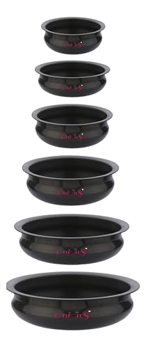 Image of Onions India Gold Hard Anodized Uruli Set of 6 | Traditional Black Cookware | Heat-Even Cooking, Scratch-Resistant & Easy to Clean Kitchen Cookware, Capacity - 1 L, 1.5 L, 2 L, 2.5 L, 3 L, and 4 L.