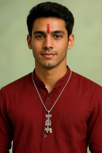 Image of Shiv Trishul Nandi Pendant Necklace With Black Beads | Mahesh Babu inchVaranasi inch Inspired Unisex Religious Jewelry | Spiritual Statement Locket