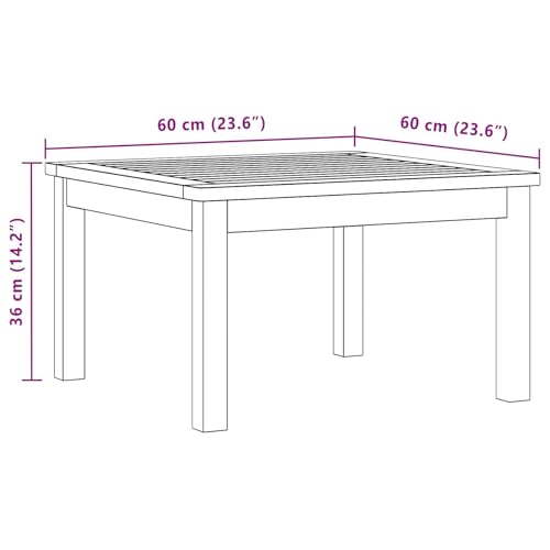 Mesa de centro de acacia de 60x60x36 cm resistente para exterior e interior 3