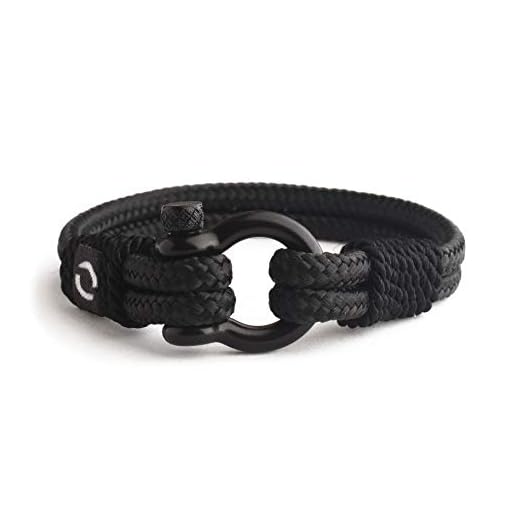 Mens Rope Bracelet - Stainless Steel Black Shackle, Extremely Durable and Scratch Resistant Waterproof Paracord, Handmade, Nautical Wristband for Men B-3-7.5