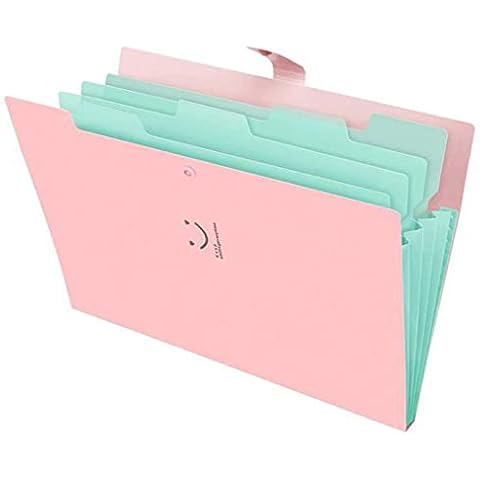 Nordun Expanding File Folders/Accordion Document Organiser with Labels, Letter A4 Paper Plastic File Wallet Folder with Snap Button,5 Pockets Expandable File Jackets for School Office Home(Pink) Cover