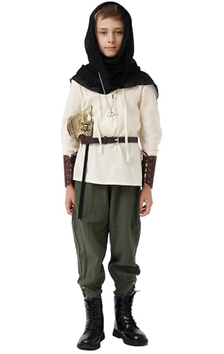 Image of 8 Pcs Medieval Costume for Boys Renaissance Viking Pirate Tunic Outfit for Kids