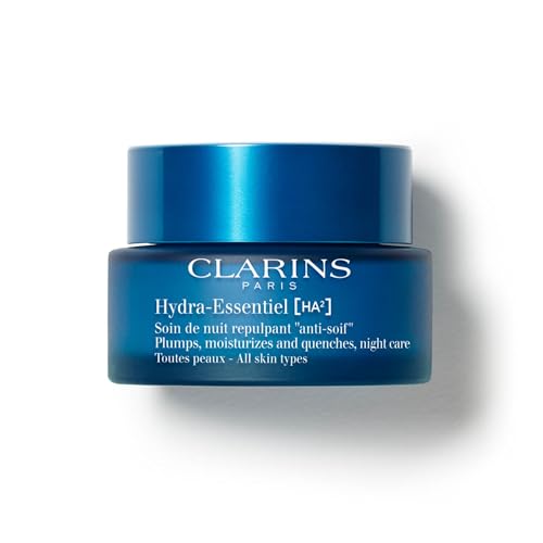 CLARINS Hydra-Essentiel Night Cream | Intense Hydrating Moisturizer | 60 Seconds to Plumper Skin* | 24H Hydration* | Double Dose Of Hyaluronic Acid | Vegetal Squalane | All Skin Types | 1.7 Oz