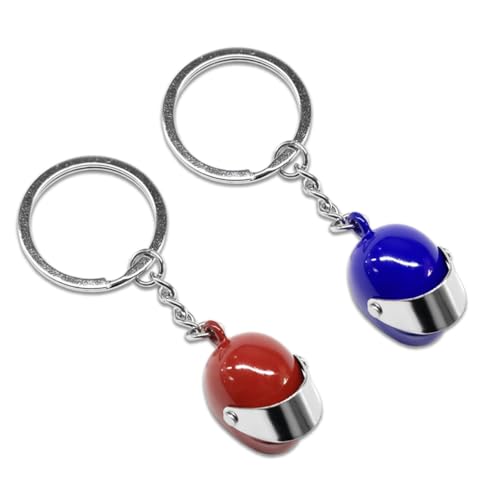 Deaelf 2PCS Car Motorcycle Helmet Keychain, 3D Cool Metal Key Ring Charm, Car Key Holder Accessories for Men Women (Red)