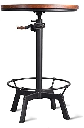 Topower Industrial Pub Table 23.65" Round Wood Top Adjustable Height 33.5"-39.4" with Handle Black Bar Table