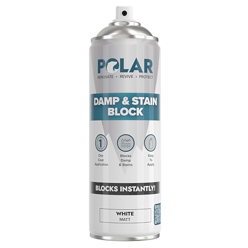 Polar Damp & Stain Block Spray - 500ml Matt White - Covers Damp Mould Grease Nicotine & Rust Stains - Anti Mould & Damp Proof Paint for Internal Walls & Ceilings - Dries in 10 Min Low Odour