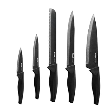 AMAZON - Wanbasion 5 Piece Matte Black Titanium Plated Knife Set for Kitchen, Kitchen Knife Set Stainless Steel, Cooking Knife Set with Sheath