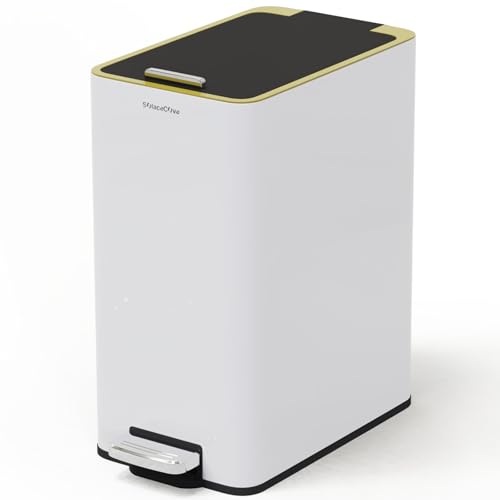 SolaceCove Stainless Steel 4 Gallon Slim Trash Can with Lid,15L Bathroom Garbage Can with Removable Wastebasket, Rectangular Garbage Cans for Office、 Bathroom,、Kitchen (White)